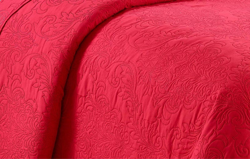 Home Collection 3pc King/Cal King Over Size Elegant Embossed Bedspread Set Light Weight Solid Red New# Stacy - Image 2